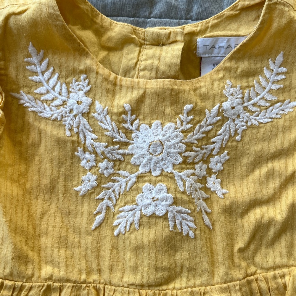 Tahari Yellow Girls' Casual Dress with White Floral Embroidery